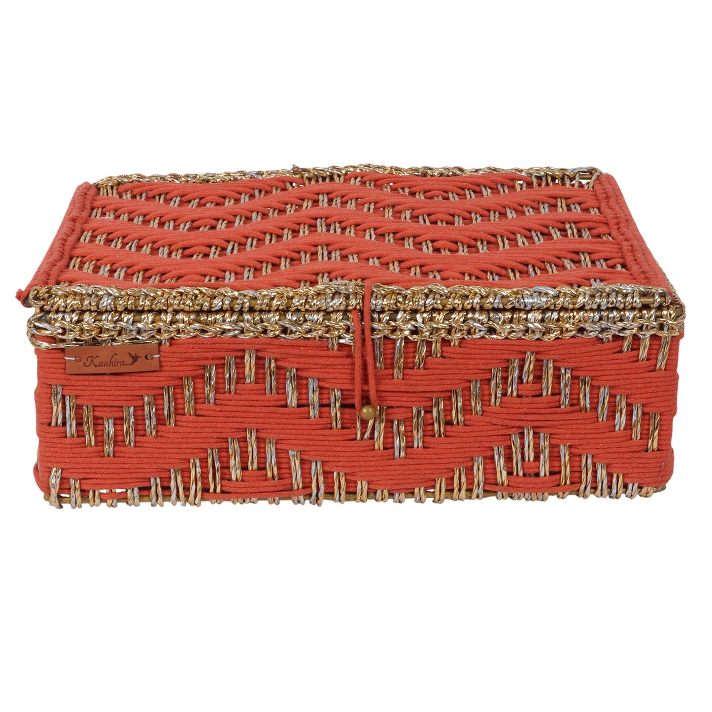 Handmakers Handmade Storage Hamper Box – Orange | Premium Cotton Rope Organizer Basket with Lid | Decorative Storage Box for Gifts, Bedroom, Living Room & Home Organization