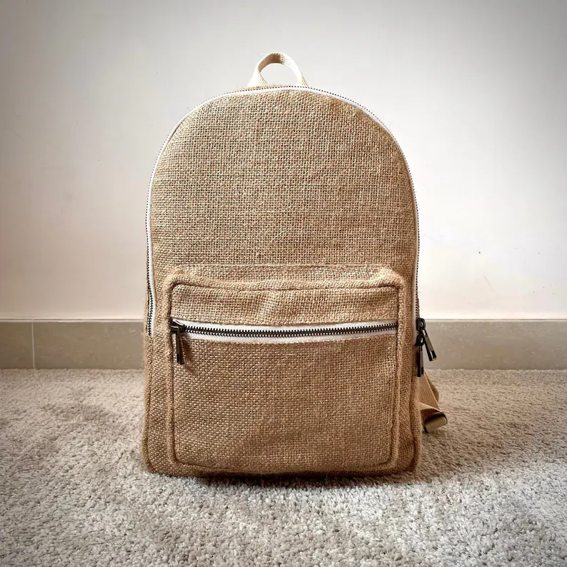 Eco-Friendly Handmade Jute Backpack: Minimalist Design, Natural Beige, Unisex