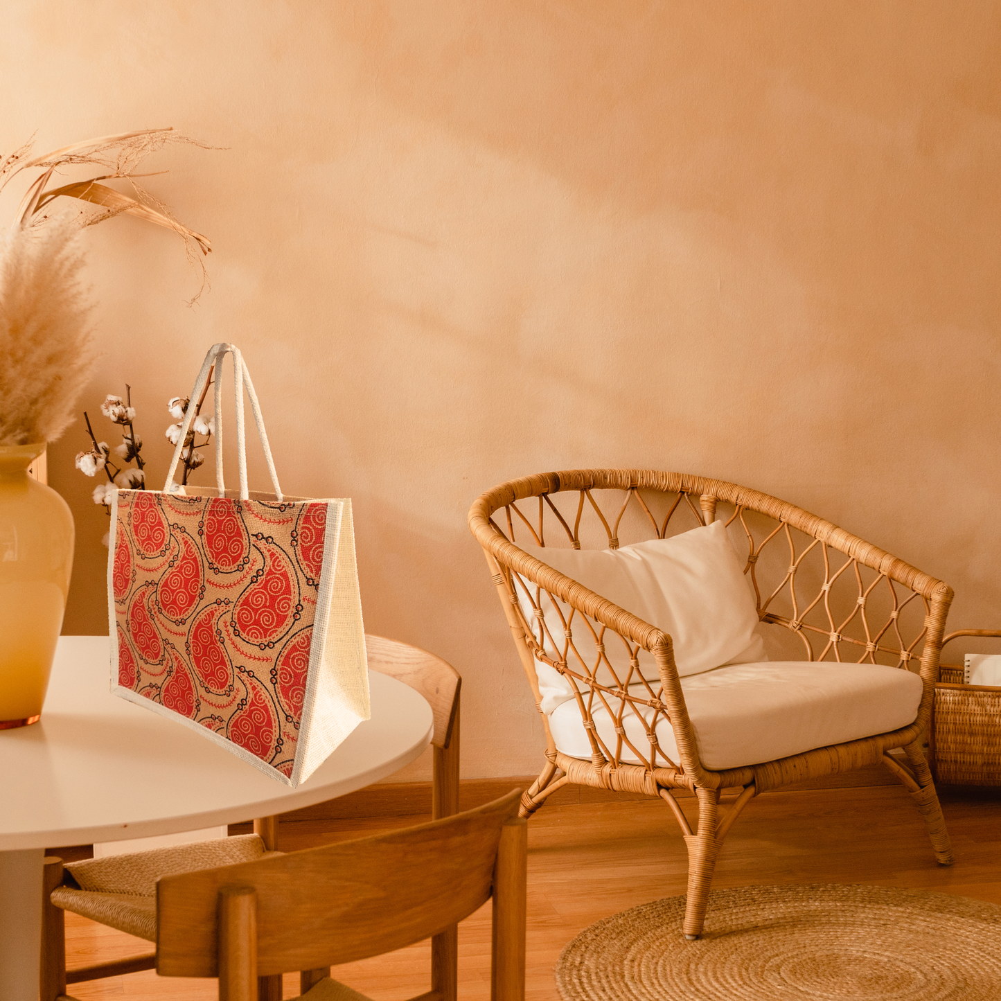 Handmakers Printed Jute Bags for Return Gifts, Room Hampers Pack of 50 ( 13x11x5 Inch)