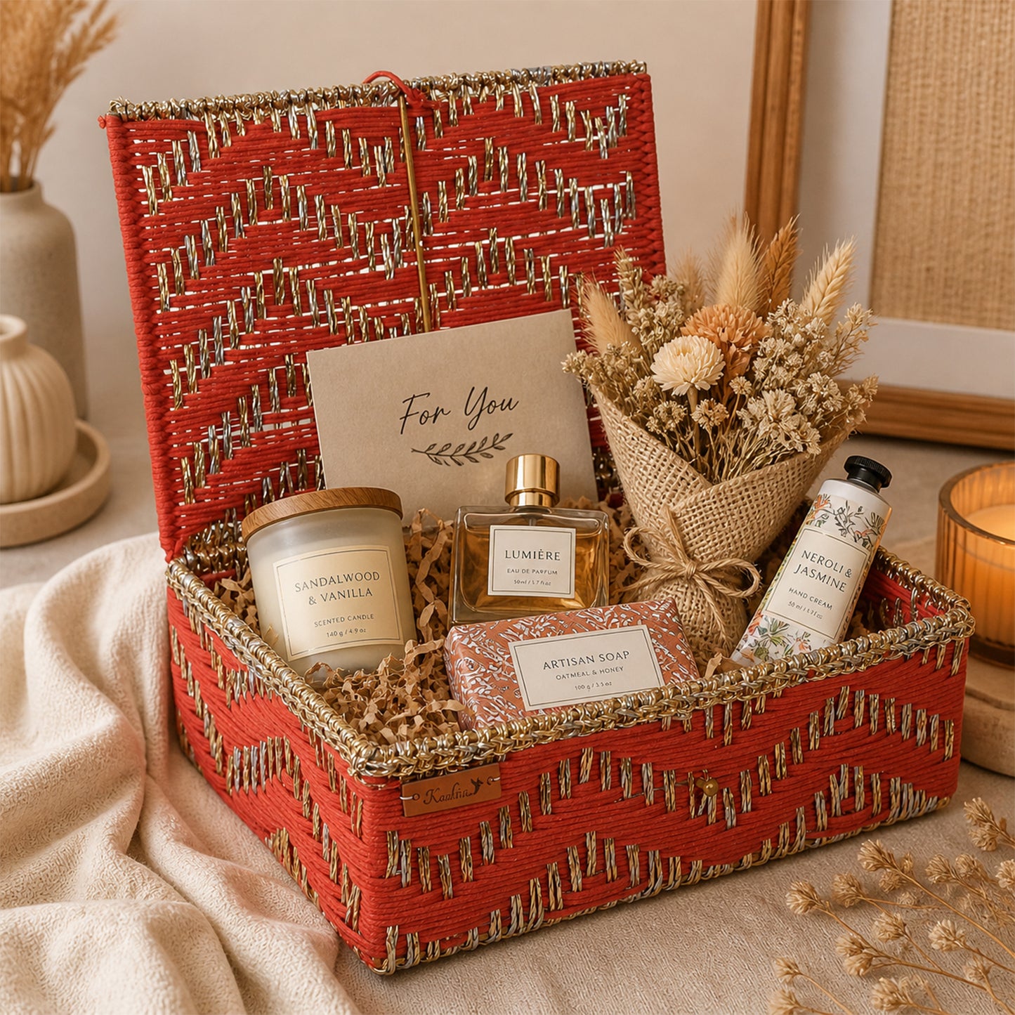 Handmakers Handmade Storage Hamper Box – Orange | Premium Cotton Rope Organizer Basket with Lid | Decorative Storage Box for Gifts, Bedroom, Living Room & Home Organization