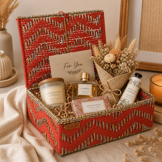 Handmakers Handmade Storage Hamper Box – Orange | Premium Cotton Rope Organizer Basket with Lid | Decorative Storage Box for Gifts, Bedroom, Living Room & Home Organization