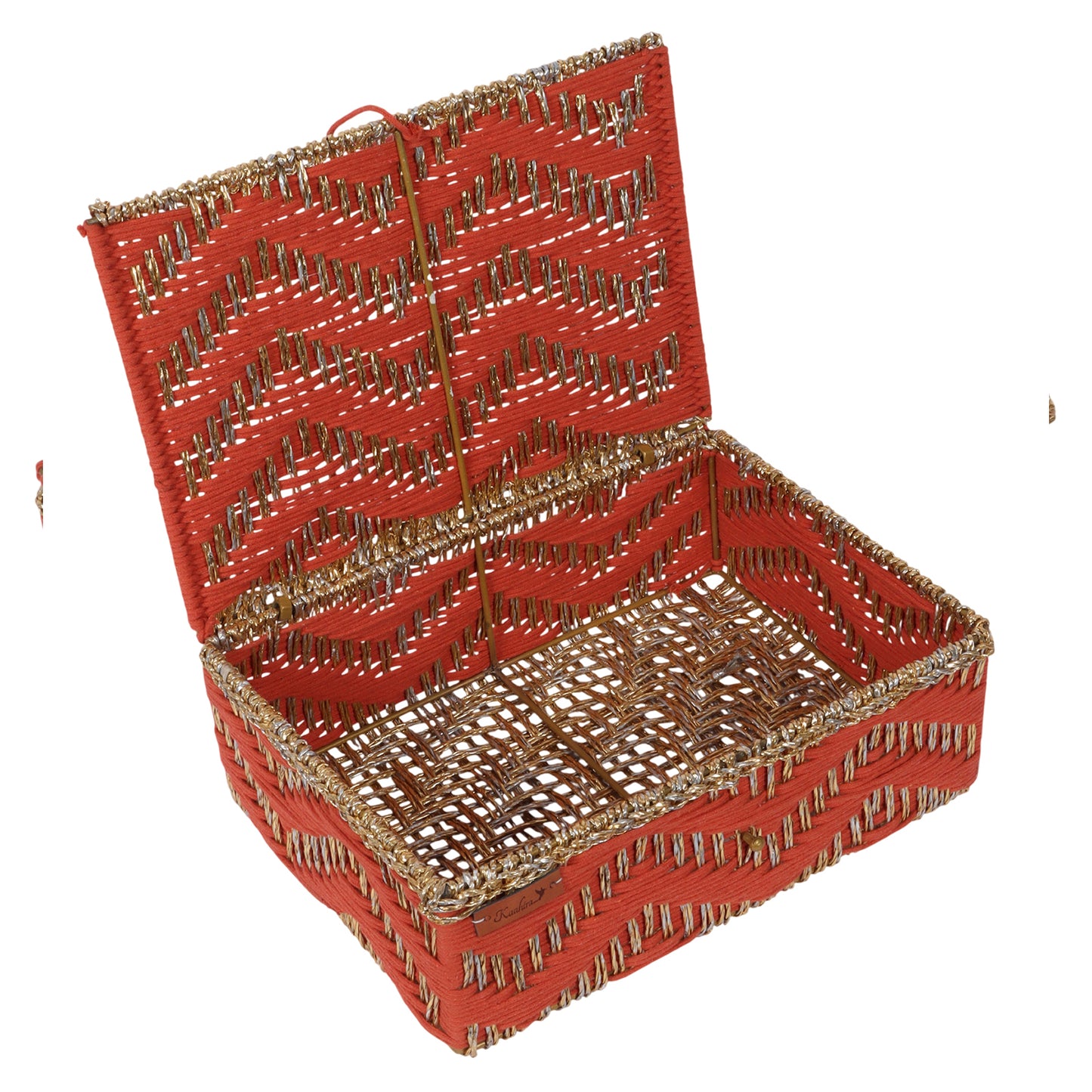 Handmakers Handmade Storage Hamper Box – Orange | Premium Cotton Rope Organizer Basket with Lid | Decorative Storage Box for Gifts, Bedroom, Living Room & Home Organization