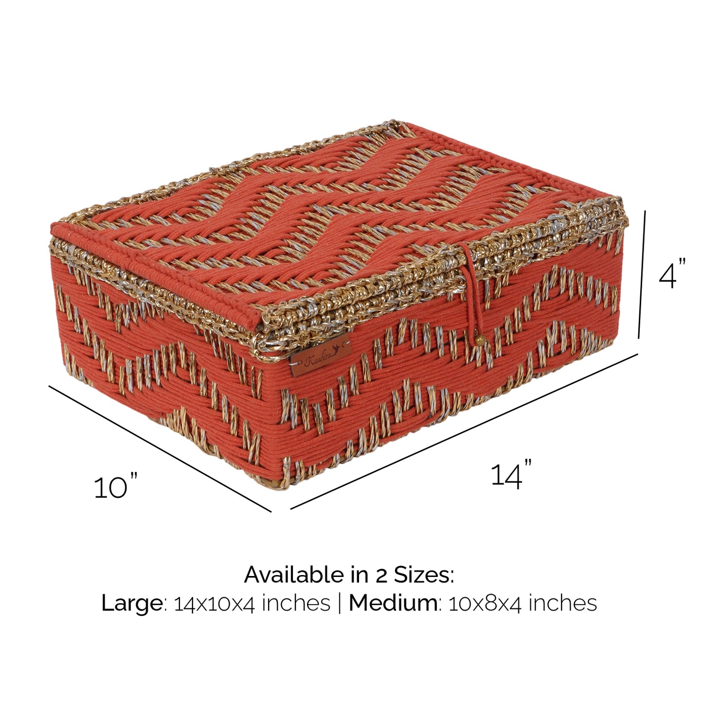Handmakers Handmade Storage Hamper Box – Orange | Premium Cotton Rope Organizer Basket with Lid | Decorative Storage Box for Gifts, Bedroom, Living Room & Home Organization