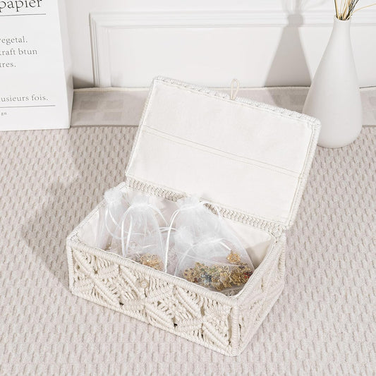 Handmakers Rectangle Storage Box with Lid – Off White | Handmade Cotton Rope Organizer Basket with Cover | Decorative Storage Bin for Bedroom, Living Room, Closet & Home Décor