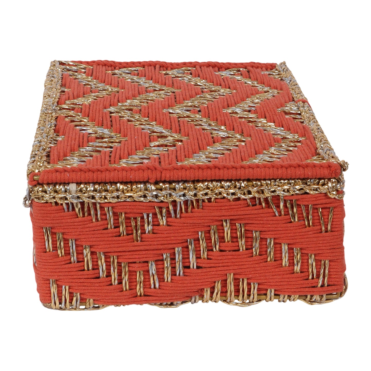 Handmakers Handmade Storage Hamper Box – Orange | Premium Cotton Rope Organizer Basket with Lid | Decorative Storage Box for Gifts, Bedroom, Living Room & Home Organization