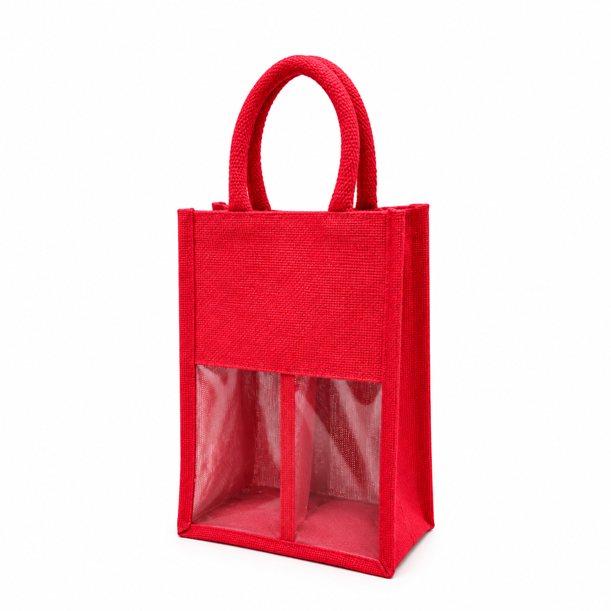 Handmakers Red Jute Gift Bag with Transparent Window and Handles | Reusable Gift Packaging Bag for Wedding, Return Gifts & Festivals