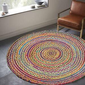 Natural Cotton & Jute Rugs With Multicolor - 90 CM