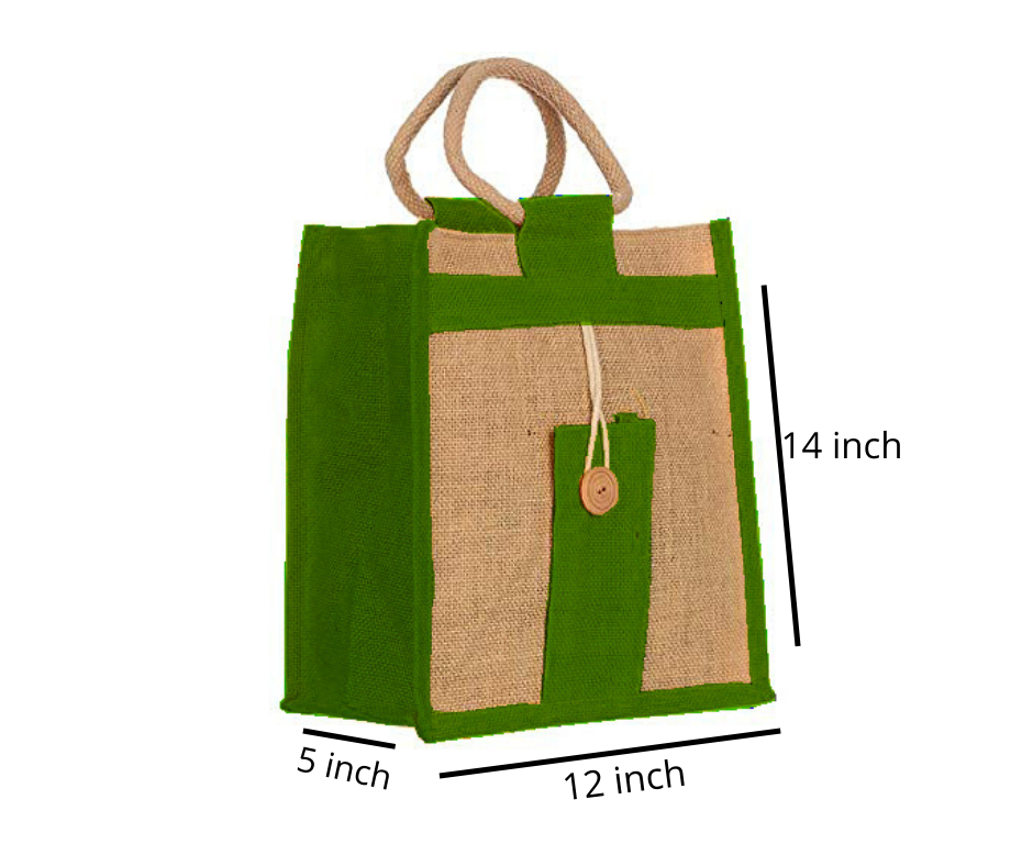 Natural Jute Cloth Handbag With Green and Beige ( Set of 2)