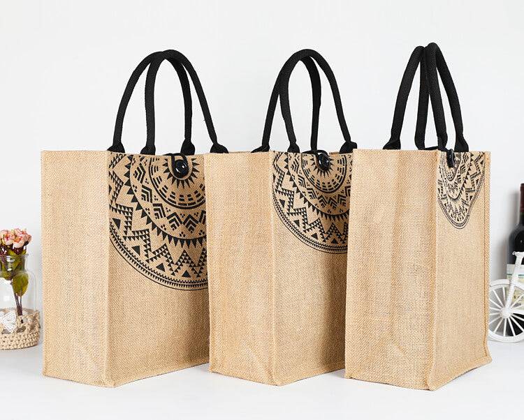 Eco Friendly Jute Bag with Printed Design (Set of 3)