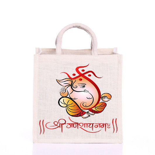 Natural handmade pure jute Bags With Ganesha Design (Set of 4)