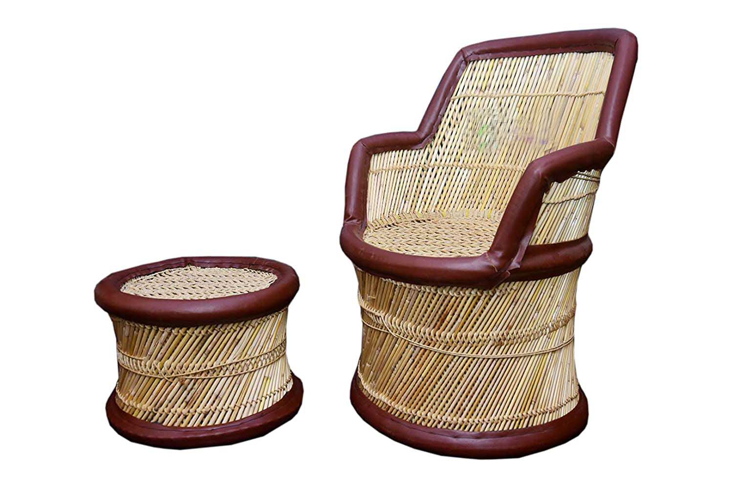 	 Natural Weaving Mudda Chair With Mudda Stool SET
