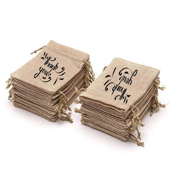 jute drawstring bags with thank you print