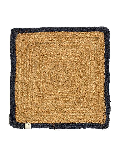 Natural Jute Beige and Blue Square Shape Placemats / table mats / Dinning mat ( Set of 6 )