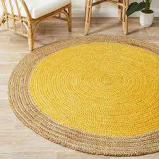 Jute rug with sunny yellow and earthy beige stripes