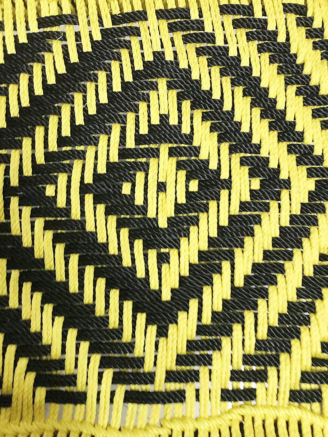 Wooden stool with yellow and black weaving for garden