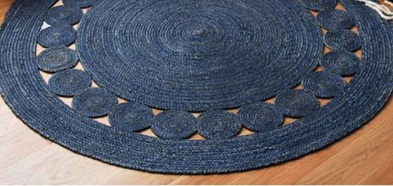 Handmakers Jute Indoor mats with blue Inner Circle - 90 CM