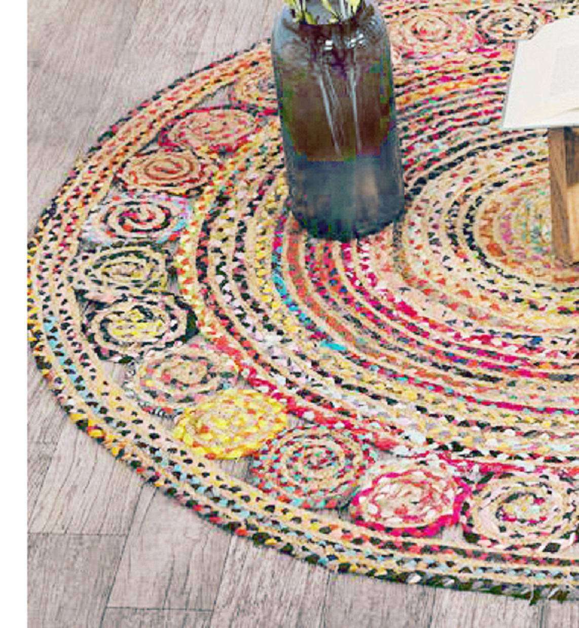 round Jute & Cotton braided rug, measuring 90cm
