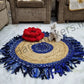 Jute Rugs Pure Handmade Beige With Blue Strips and Cutting Wire