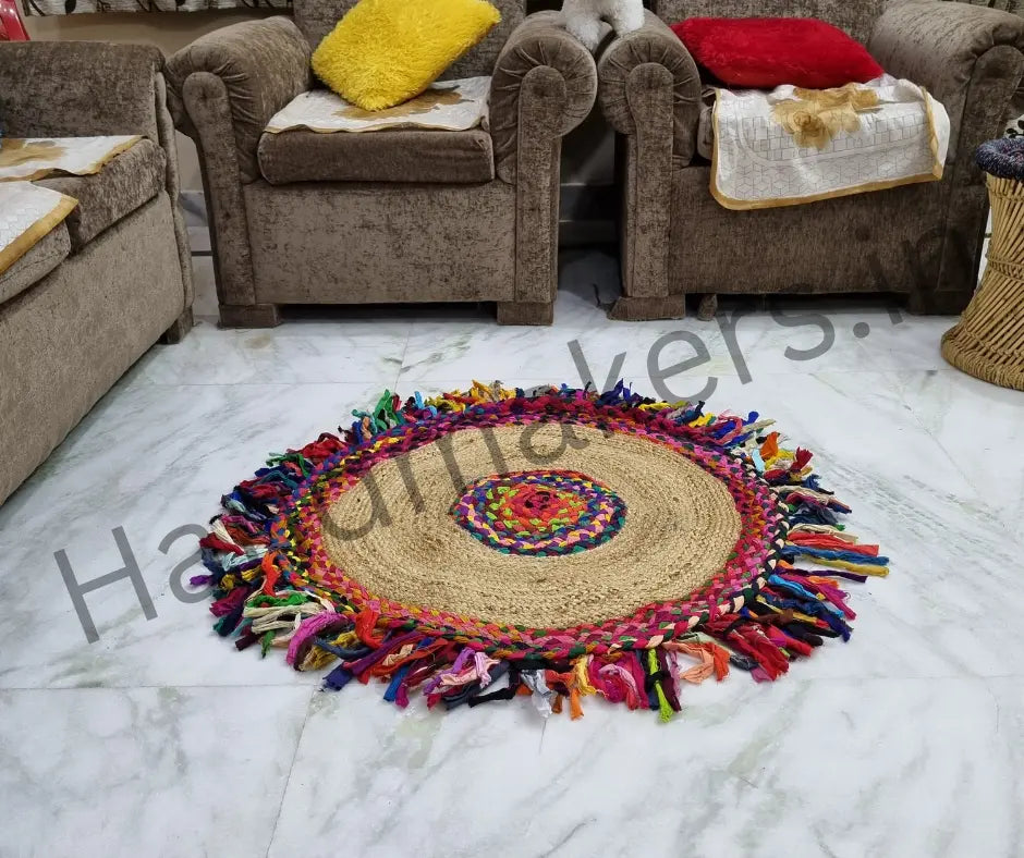 Handmaker Jute and cotton are rug with cutting strips for living room