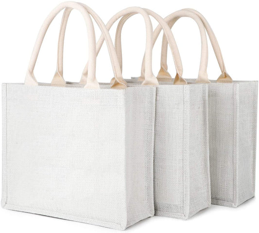 Natural Handmade Hessain Jute Handbag White Color SET of 3 Pcs