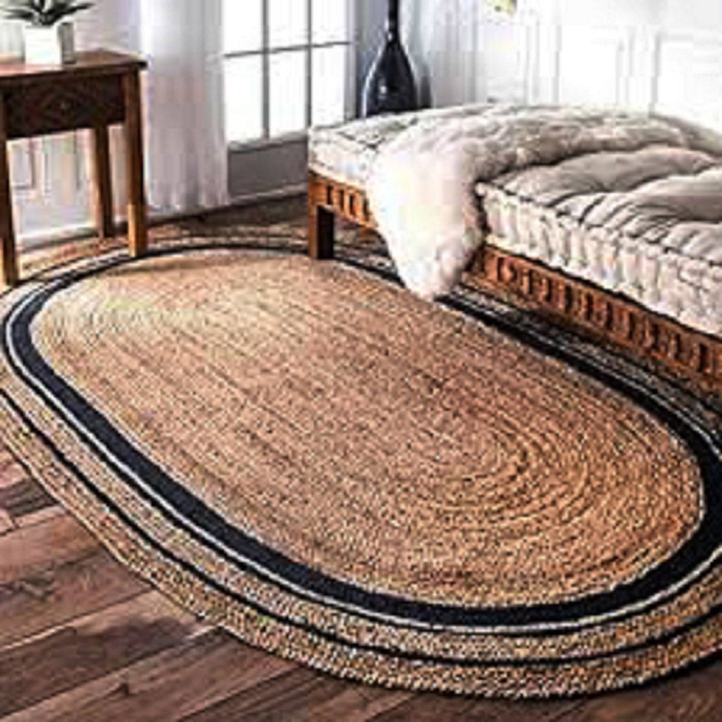 Oval Black Border Carpets for living room