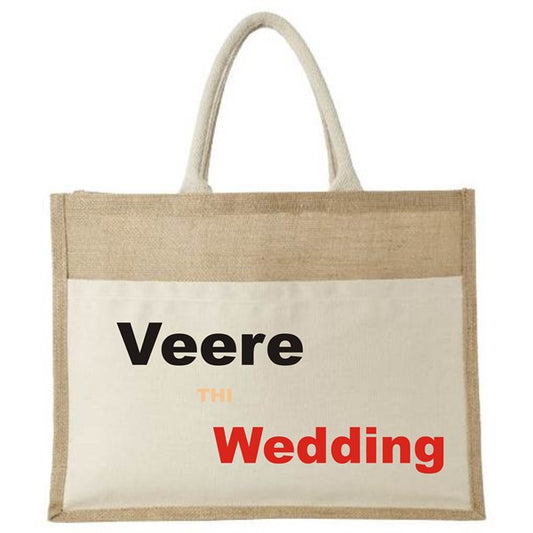 Natural Jute Cloth Handbag With Veere Di Wedding (Set of 2)