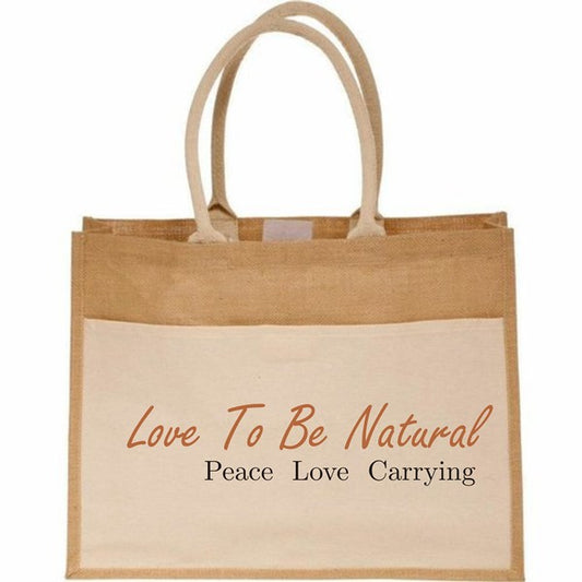 Natural Jute Cloth Handbag With Love (Set of 2)