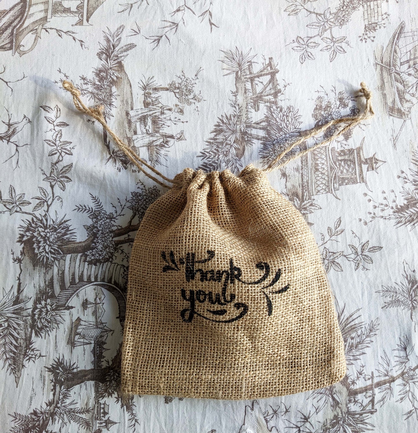 Handmakers Natural Burlap Thank you Drawstring Bags for Gift pouches 7x8 inch