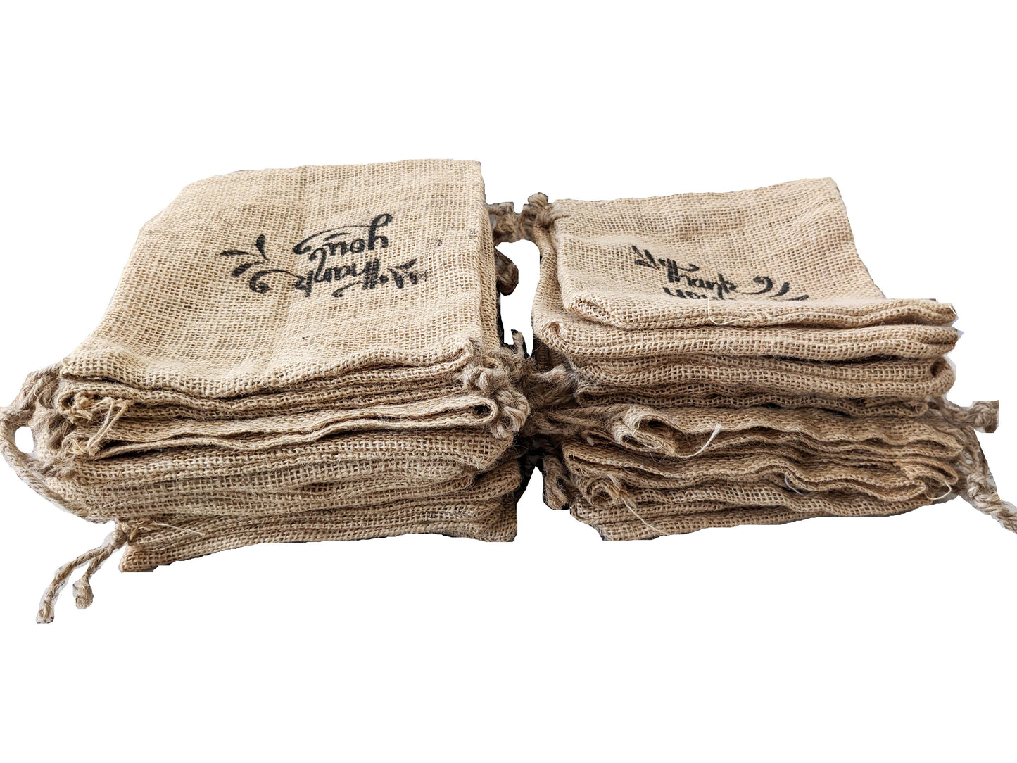 Handmakers Natural Burlap Thank you Drawstring Bags for Gift pouches 7x8 inch