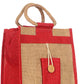 Natural Jute Cloth Handbag With Red and Beige ( Set of 2)