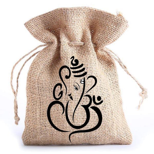 Jute Potli Bag for Return Gift | Shagun Bag with Ganesh Design - (Set of 15 Pcs)