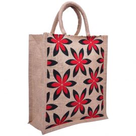 	 Natural Handmade Pure Jute Handbag With Flower Design (Set of 2)