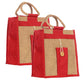 Natural Jute Cloth Handbag With Red and Beige ( Set of 2)