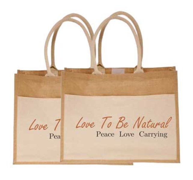 Natural Jute Cloth Handbag With Love (Set of 2)