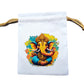 Handmakers Multicolor  Ganesh Print Cotton White Potli Bags 5X7inch Pack of 10