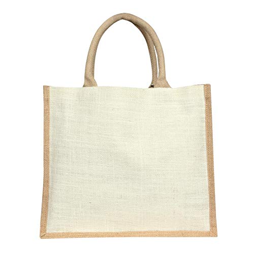 Natural Handmade White and Beige Jute Bag ( 12X16Inch) Set of 2